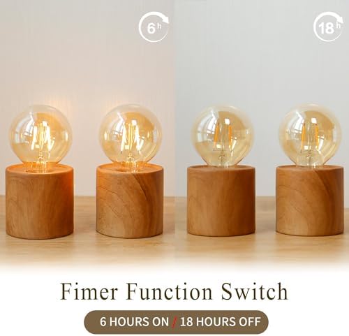 JHY DESIGN Set of 4 Wood Grain Table Lamp 6.5" Tall Cordless Lamp Light with Edison Style Bulb and 6 Hours Timer Battery Operated Lamp Great for Living Room Weddings Parties Patio Indoors Outdoors - Image 3