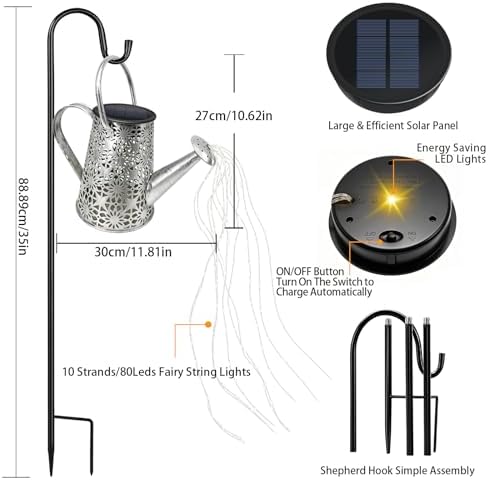 VOOKRY Solar Watering Can Lights, Large Retro Metal Hanging Solar Lights Outdoor Waterproof, Gifts for Women Mom Grandma Birthday, Outside Yard Garden Porch Lawn Patio Decoration, Warm White - Image 3