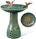 21.5in Ceramic Bird Bath for Outdoor Garden Heavy Duty, Blue by LITUDISO