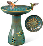 21.5in Ceramic Bird Bath for Outdoor Garden Heavy Duty, Blue by LITUDISO
