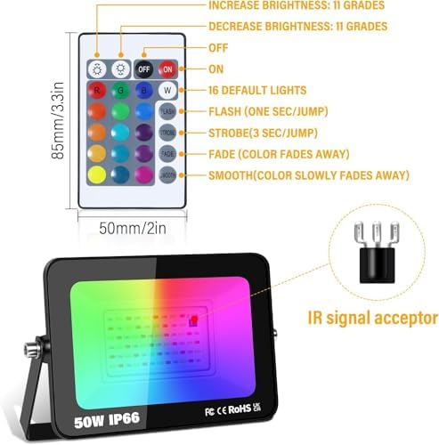 2-Pack 50W RGB LED Flood Light, Remote Outdoor Color Changing Light - Image 2