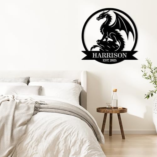 Custom Metal Dragon Wall Art Personalized Name Sign Western Dragon Wall Decor for Home Man Cave Outdoor Yard Fantasy Dragon Lover Gift Medieval Wall Decoration 1 - Image 2