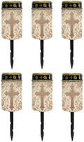 Poceacles Solar Powered Outdoor Lights Cemetery Solar Memorial Lights Outdoor Waterproof Landscape Candles for Yard Patio Lawn Home Decor, Vintage Beige Floral Cross, 6 Pcs by Poceacles