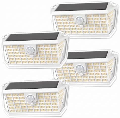 Brightever Solar Motion Sensor Outdoor Lights, 4000LM 344 LEDs Solar Outdoor Lights, IP65 Waterproof Exterior Flood Security Lights with 270° Wide Angle & 3 Modes for Patio Garage, 4-Pack White by Brightever