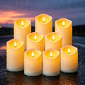 Nimiko Solar Outdoor Waterproof Flameless Candles - 9 Pack Solar & Battery Operated LED Candles, White (D3.25" x 4"/5"/6" Assorted Heights) for Garden, Patio, Outdoor Decoration by Nimiko