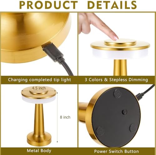 Riakrum 24 Pcs LED Cordless Table Lamp Bulk Rechargeable,Gold - Image 2