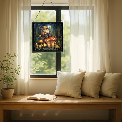 Garden Toad Gnome Stained Glass Suncatcher – Square Hanging Window Panel for Home or Greenhouse – Whimsical Glass Art Gift for Garden Lovers, Christmas, Halloween, Father Days ztAlXH - Image 7