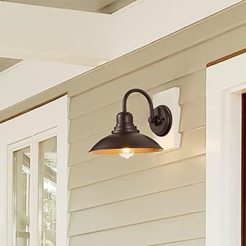 GOLDHILL 10.5" Bronze Gooseneck Metal Outdoor Barn Light 2-Pack, Powder Coated Anti-Rust Farmhouse Exterior Wall Sconce with Gold Interior, Wet Location Rated for Porch, Garage, Bathroom Vanity - Image 2