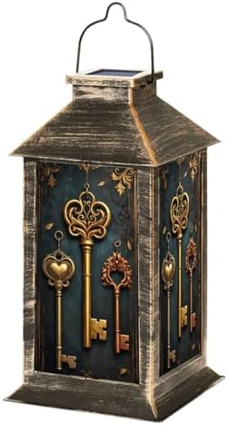 Solar Lantern Outdoor Garden Hanging Lantern Ornate Vintage Skeleton Keys Baroque Gold Bronze Tones Waterproof Solar Powered Lighting Outside Table Lamp for Patio Deck Yard Camping by Unknown
