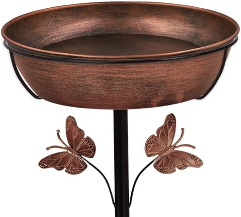 Metal Bird Bath Feeder for Outside – 3.14’’ Deep Birdbaths Bowl with Stable Stake & Upgraded 5-Pronged Base, 13’’ Dia Freestanding for Garden Yard Lawn Decor, 44’’ Tall Easy Clean 1.5 Gallon by SparkGardenMagic