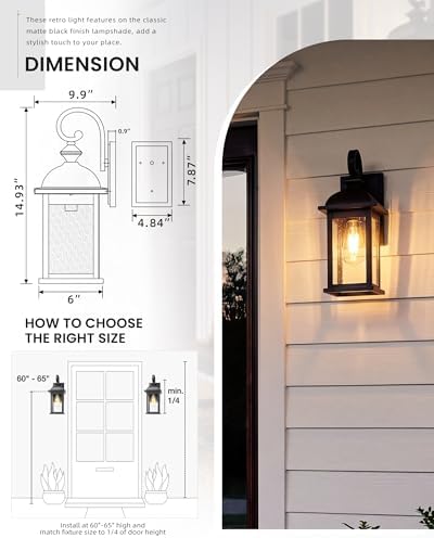 FEMILA Exterior Wall Sconce, 2 Packs Outdoor Waterproof Wall Lights Fixture, E26 Socket Wall Lantern for Porch, Anti-Rust Matte Black Finish with Seeded Glass Lampshade, 4FD54B-2PK BK - Image 2