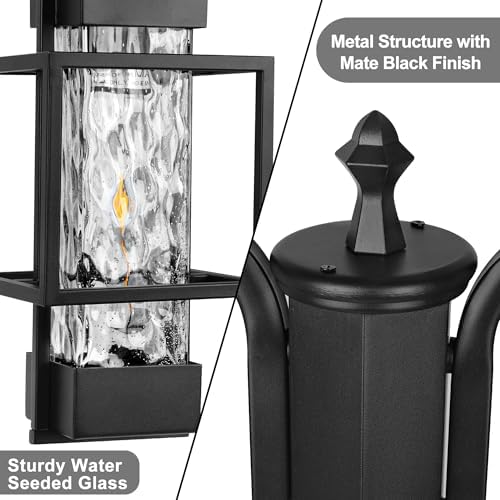 PARTPHONER Modern Outdoor Lamp Post Light 2-Head, Hardwired Street Light Post for Outside Metal Pole Light Outdoor Lighting with Water Glass Shade for Garden Patio Backyard Walkway Driveway - Image 2