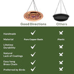 Good Directions Hanging Fired Torched Bird Bath for Outside Backyard, Outdoor, Patio, Garden, Birdbath Gift for Bird Lovers Watchers, Small 13" Copper Metal - Image 5