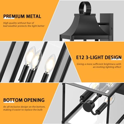 20" Extra Large Outdoor Wall Light, Black Exterior Lighting Fixtures - Image 3