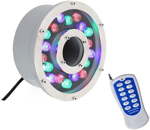 Submersible LED Fountain Lamp, LED Swimming Pool Underwater Light, IP68 Waterproof Middle Hole Pond Lighting, 12/24V Submersible LED Pool Lights, RGB Ring Landscape Lights with Remote Control(6W(12V)) by Unknown