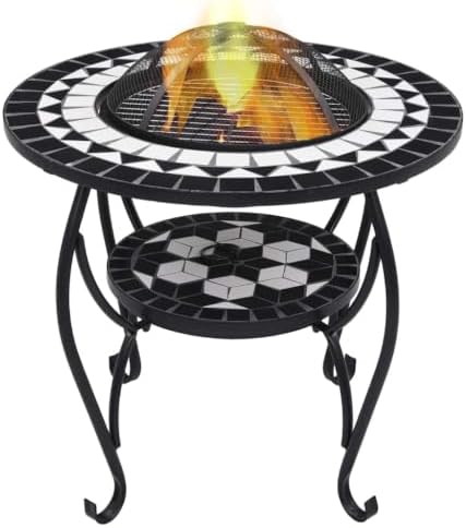 Fire Pit Table, Mosaic Ceramic Square Bowl, Wood Burning Brazier by Unknown