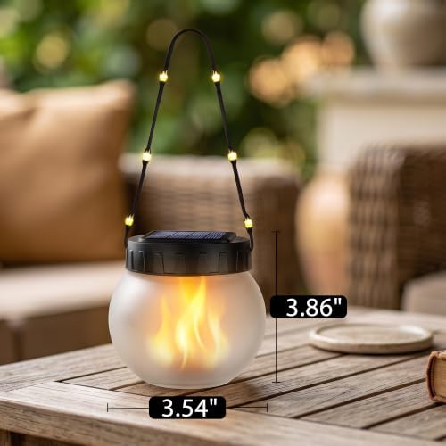 Solar Lights Outdoor Hanging Lantern with Glass Globe, Flame Effect 6-Pack - Image 5