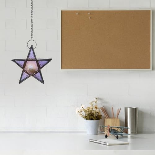 Glass Star Lantern Iron Art Hanging Candle Holder Xmas Home - Image 7
