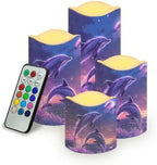 Battery Operated Candles with Remote Timer Flameless Candles Tea Lights Color Changing Electric Fake Plastic Pillar LED Candles Outdoor Home Room Decor Set of 4 Dolphin by Uorisanigo