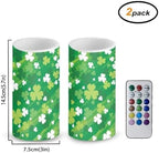 Painting Shamrocks Flameless Candles with Remote Battery Operated Candles with Timer St Patrick's Day Flickering LED Battery Operated Elictric Pillar Tealights for Patio Porch - Image 2