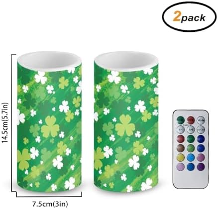 Painting Shamrocks Flameless Candles with Remote Battery Operated Candles with Timer St Patrick's Day Flickering LED Battery Operated Elictric Pillar Tealights for Patio Porch - Image 2