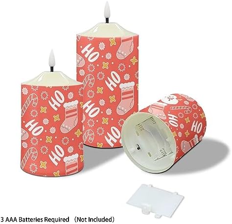 Cozeyat Christmas Decor Flameless Candles with Remote, Flameless Bullet Floating Candles Set of 3, Red Stocking and Candy Cane Design Ivory Pillar Battery Operated Candles with Dancing LED Flame - Image 3