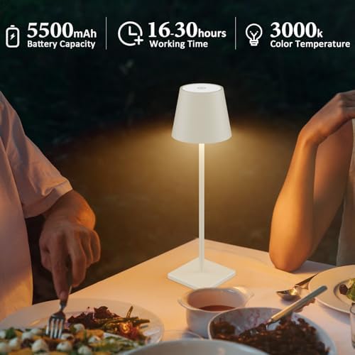 Off White Cordless Table Lamp, 5000mAh LED Rechargeable Desk Lamp - Image 2