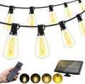 Solar Lights Outdoor Waterproof: ST38 50FT 15M Patio Lights Shatterproof Bulbs - Solar Powered & USB Charging- Remote Control 3 Light Modes Dimmable Solar Light - Garden Camping Backyard by Vozuji
