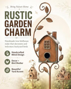 Handmade Iron Birdhouse Metal Garden Stake Bird House with Pole Stand - Image 2