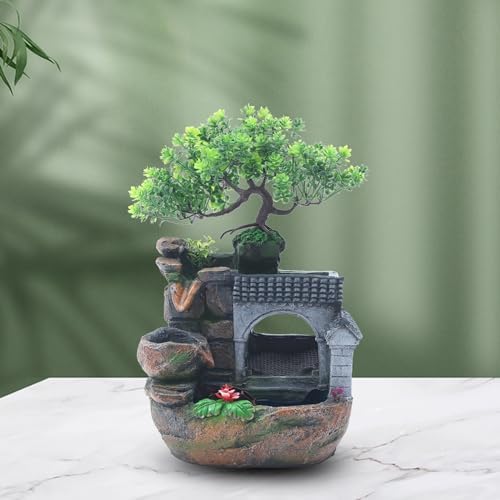 Gdrasuya10 Indoor Water Fountain, Small Tabletop Waterfall Fountain, Rockery Ornament with LED for Office Home Bedroom - Image 4