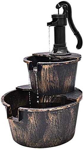 Giantex Water Fountain Outdoor, 2-Tier Barrel Cascading Waterfall Fountain with Electric Pump for Garden Patio Deck Backyard Decor, Rustic Freestanding Water Feature by Giantex