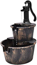 Giantex Water Fountain Outdoor, 2-Tier Barrel Cascading Waterfall Fountain with Electric Pump for Garden Patio Deck Backyard Decor, Rustic Freestanding Water Feature by Giantex
