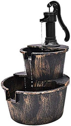 Giantex Water Fountain Outdoor, 2-Tier Barrel Cascading Waterfall Fountain with Electric Pump for Garden Patio Deck Backyard Decor, Rustic Freestanding Water Feature by Giantex