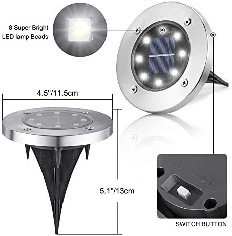 LYHOPE Solar Ground Lights Outdoor, 8 Pack 8 LED Solar Disk Lights Waterproof Garden In-ground Pathway Light Landscape Lighting for Lawn,Yard,Deck,Patio,Walkway (White) - Image 6