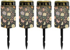 Poceacles Solar Pathway Lights Outdoor Grave Solar Lights Outside Waterproof Cemetery Flameless Candles Outdoor Grave Candle Markers Eternal Decor, Butterfly Floral Print Black, Pack of 4 by Poceacles