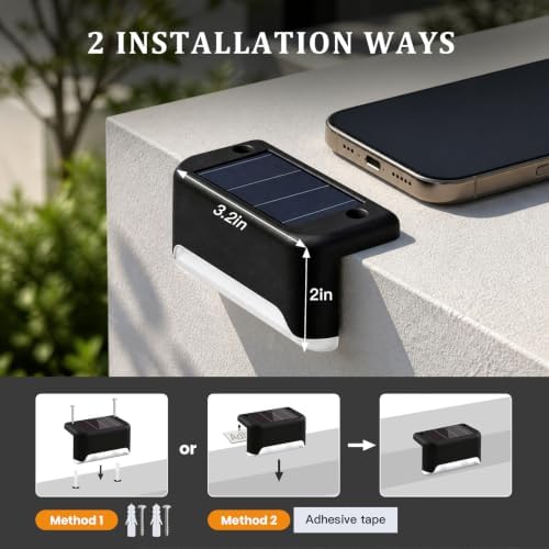 32 Pack Warm White LED Solar Step Lamp Path Stair Outdoor Garden Lights Waterproof Balcony Light Decoration for Patio Stair Fence Light,IP44 Waterproof,800MAH (32, Black) - Image 2