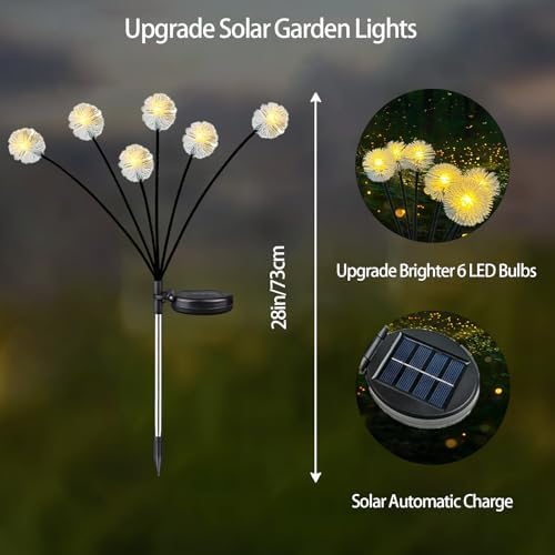 4PK 32LED Solar Garden Lights Outdoor, Dandelion Solar Lights Outdoor, IP65 Waterproof Firefly Light Outside Decor for Patio Pathway, Sway by Wind for Fairy Garden Dandelion Decorations, Warm White - Image 2