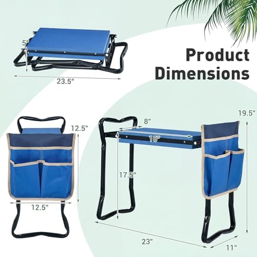 GIANTEX Garden Kneeler & Seat, Heavy-Duty Garden Bench, Blue with 1 Bag - Image 3