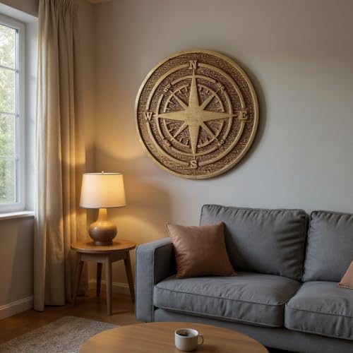Plaque Solid Brass Compass Rose Wall Antique Nautical Navigation Decor with Engraved N S E W Directions | Vintage Rustic Maritime Wall Art for Home, Office, Patio & Outdoor Gift (5"x5"Inches) - Image 5
