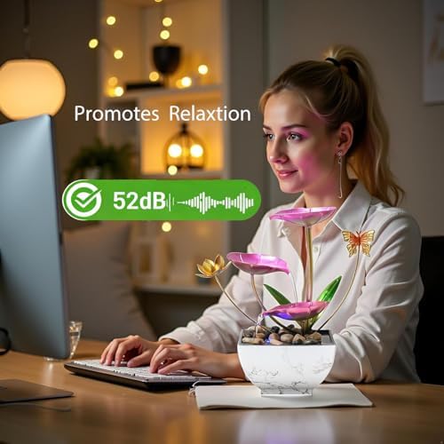 11'' H Pink Tabletop Water Fountain, with LED Light, Zen Desktop Waterfall, Indoor Lotus Desktop Decorative Fountain, Home Bathroom Bedroom Decor. - Image 4