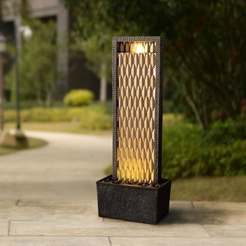 Kalona Outdoor Waterfall Fountain, Large Outdoor Water Fountain for Garden & Patio, 35.8" Tall Resin Waterfall Feature with LED Lights - Image 3