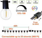 Outdoor String Lights 48ft with 23+2 Spare Bulbs, Shatterproof Dimmable Waterproof, LED 1W 60LM 2200K Warm Glow for Indoor/Outdoor Decoration and Lighting -Black Wire - Image 2