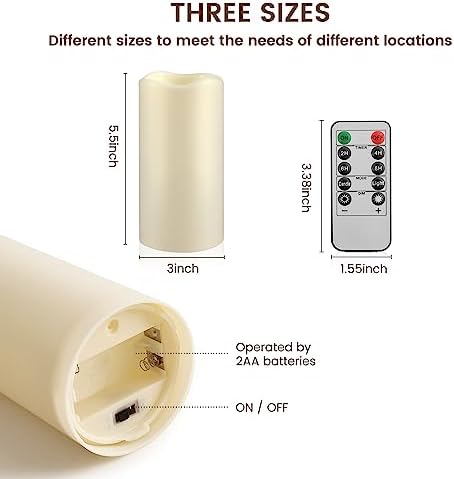 15Pack Waterproof Flameless Remote Control Candles (D3''*H5.5''） Battery Operated Flickering LED Pillar Candle，plastic with 10-Key 24Hours Timer for Outdoor/Indoor Party Garden Lanterns Porch Ivory - Image 7