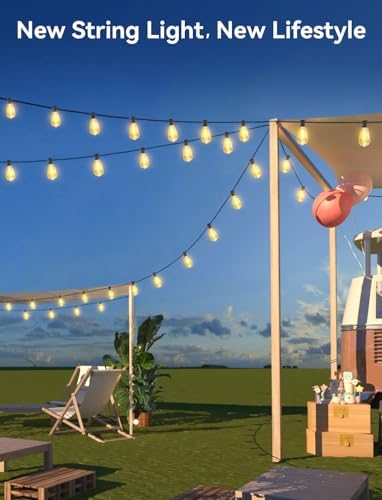 Brightever 150FT Solar String Lights Outdoor Waterproof with Remot, 55+2 Shatterproof ST38 LED Bulbs, Dimmable & 3 Lighting Modes, Warm White Solar Patio Lights for Balcony, Deck, Wedding - Image 7