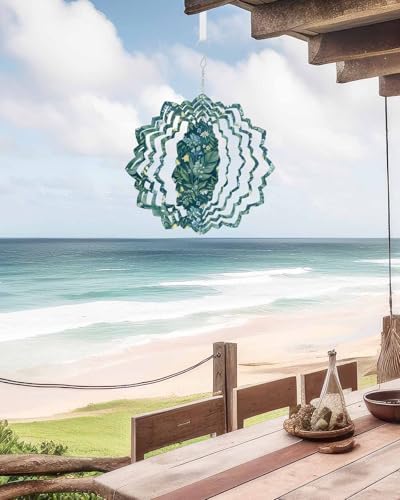 Dark Green Flower Wind Spinner for Garden Yard 12In, Spring Blue Yellow Floral Country 3D Stainless Steel Kinetic Hanging Wind Spinners Rustproof Outdoor Decor for Lawn Patio Home - Image 6