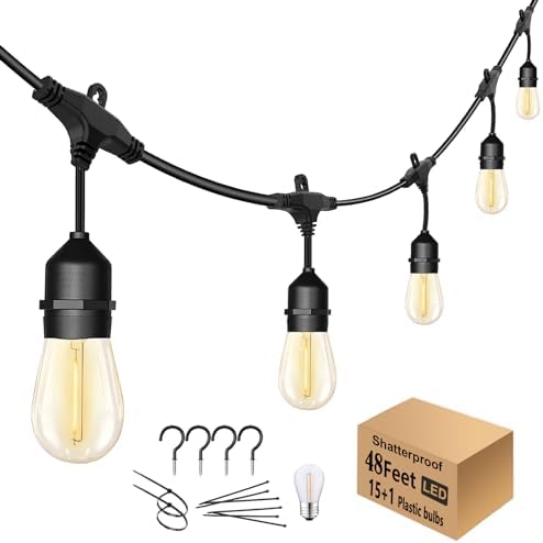48FT Outdoor String Lights LED Heavy-Duty Waterproof Patio Lights by Skeerei