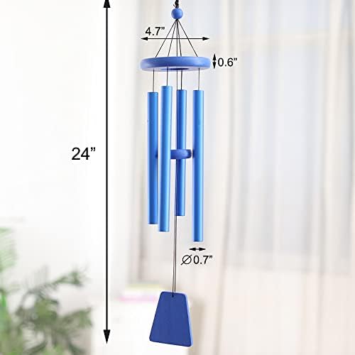 24" Aluminum 4Tubes Tuned Metal Wind Chimes for Outside Unique Deep Tone Indoor Sympathy Memorial Wind Chimes for Living Room Balcony Window Decor(Blue) - Image 3