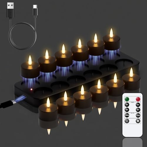 GenSwin Rechargeable Tea Lights Candles Remote Timer Charging Base Black by GenSwin
