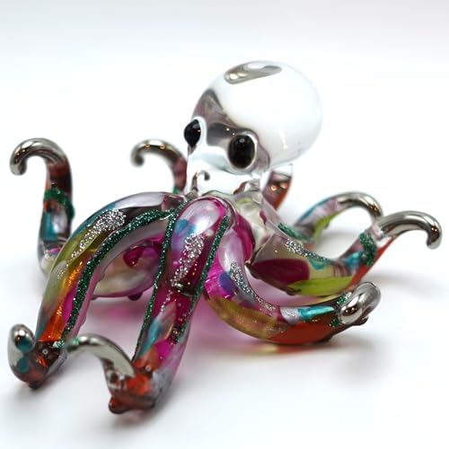Octopus Miniature Hand Blown Glass Art Figurines Sea Animals Collectible Gift Decorate (4 inches Multi-Purple) by Sansukjaianimalblownglass