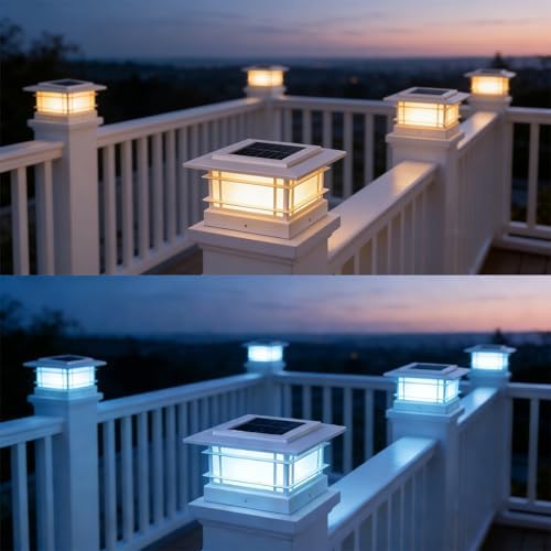 Dynaming 4x4 Solar Post Cap Lights Outdoor with 2 Color Modes, 12 Pack Fence Post Solar Lights White Shell Fit for Vinyl/Wooden Posts, High Brightness SMD LED Lighting Decor for Garden Deck Patio - Image 5